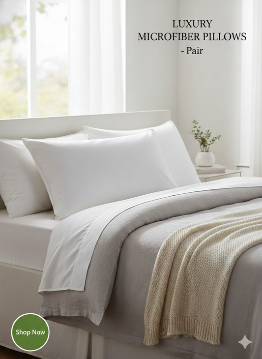 Hotel Quality Microfibre Pillow Pair - Luxury Super Soft Bed Pillows with Piped Edges (UK Standard Size)