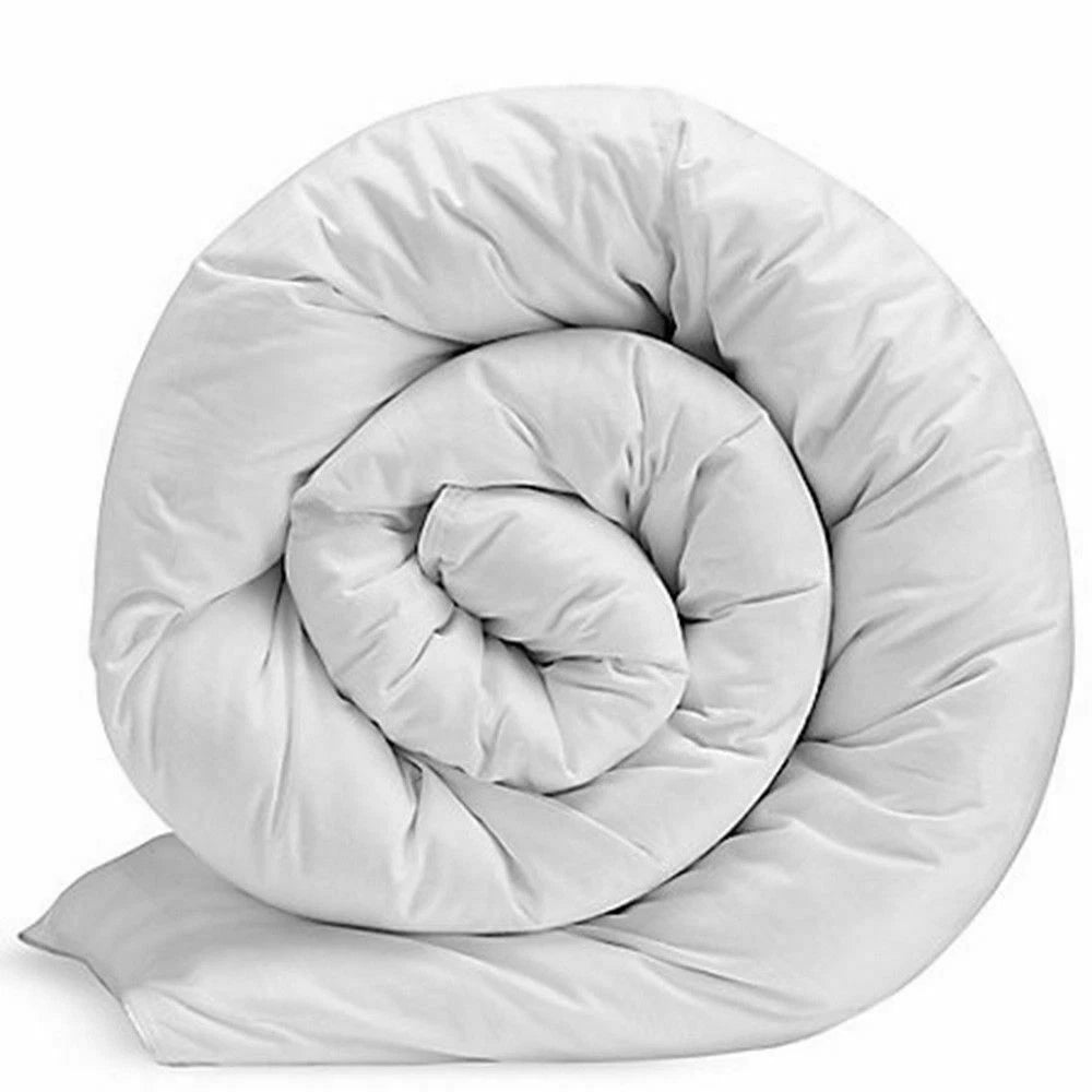 Rolled-up white duvet on a white background