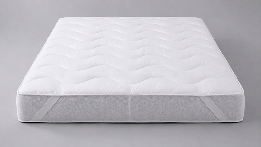 Luxury Air Flow Mattress Topper, featuring a specific 5cm deep 3D mesh border and a wavy-stitch microfibre cover for breathable, flatter comfort.